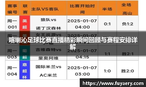 喀喇沁足球比赛直播精彩瞬间回顾与赛程安排详解